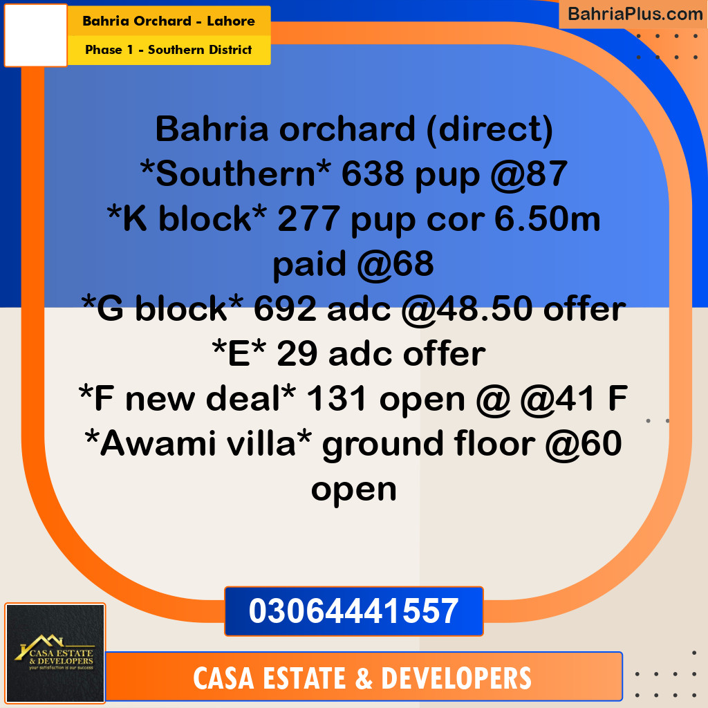 8 Marla Residential Plot for Sale in Phase 1 - Southern District -  Bahria Orchard, Lahore - (BP-297414)