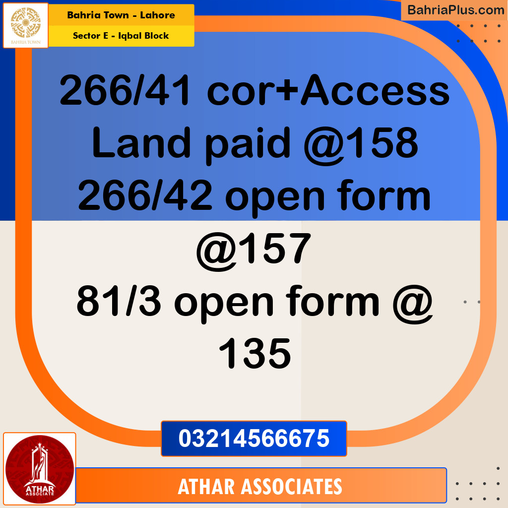 10 Marla Residential Plot for Sale in Sector E - Iqbal Block -  Bahria Town, Lahore - (BP-297456)