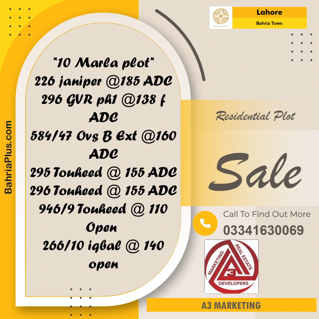 10 Marla Residential Plot for Sale in Bahria Town, Lahore - (BP-297489)