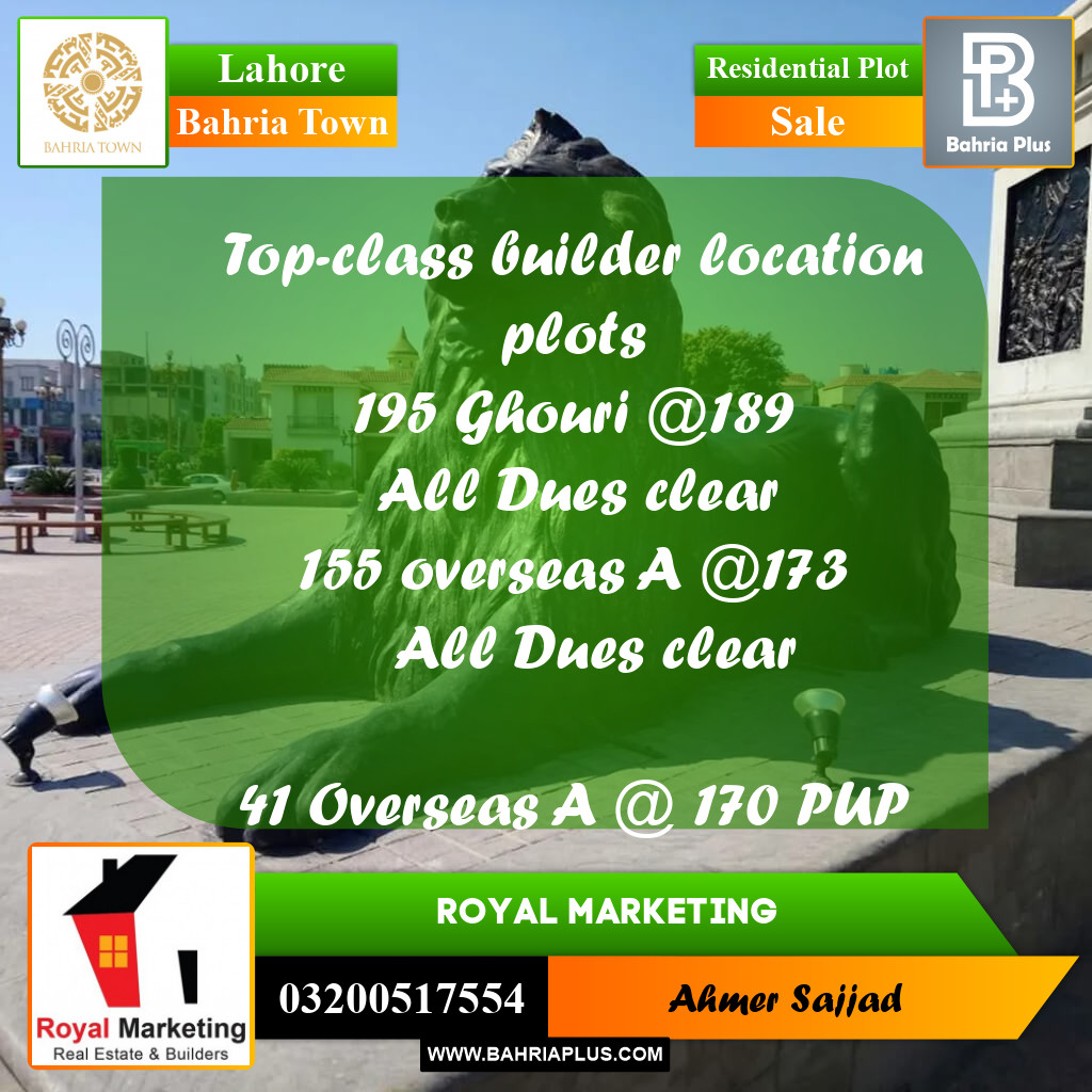 Residential Plot for Sale in Bahria Town, Lahore - (BP-297500)