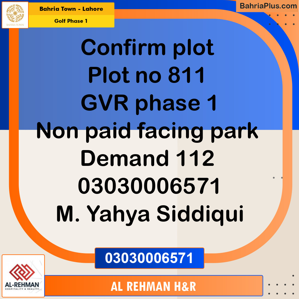 10 Marla Residential Plot for Sale in Golf Phase 1 -  Bahria Town, Lahore - (BP-297548)