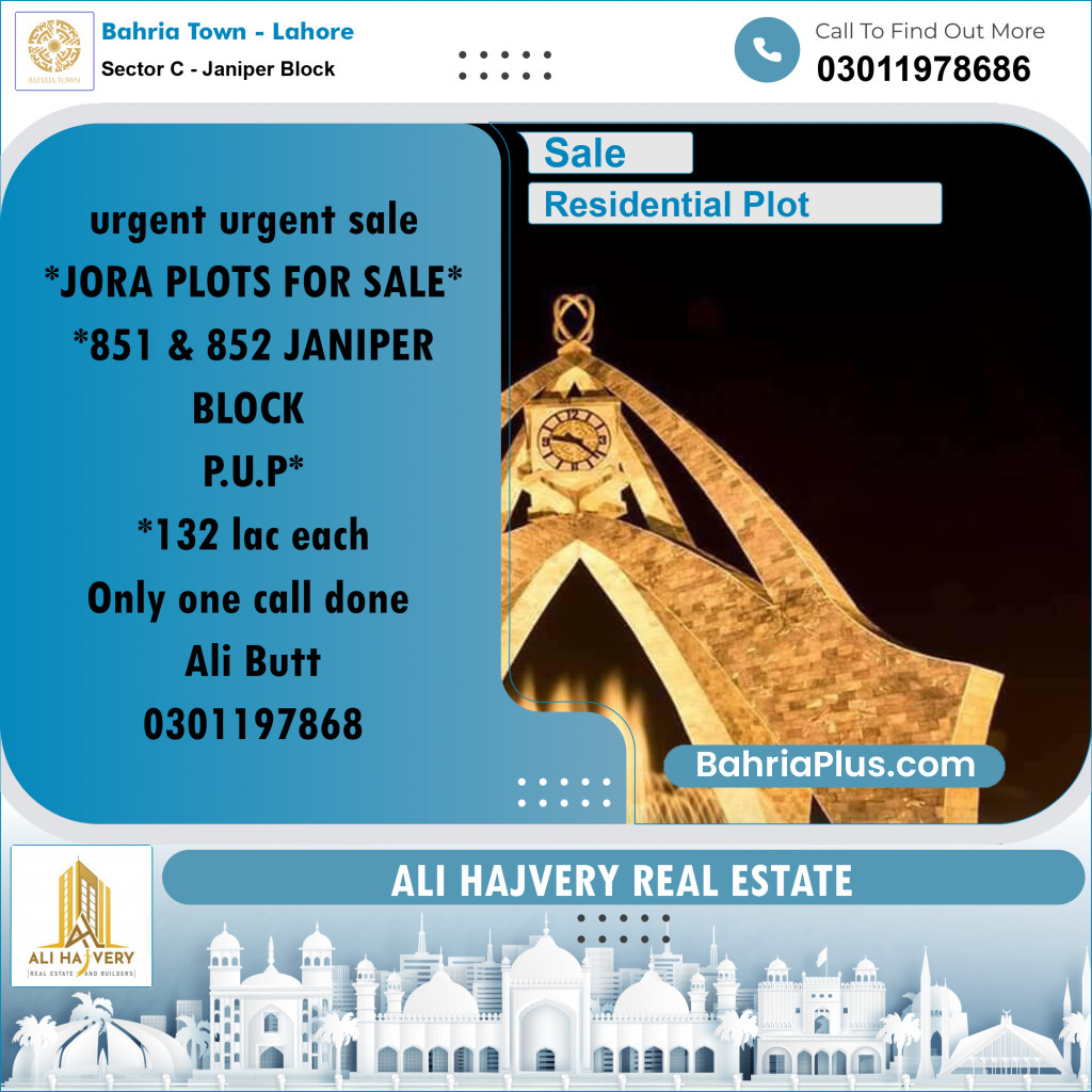 10 Marla Residential Plot for Sale in Sector C - Janiper Block -  Bahria Town, Lahore - (BP-297598)