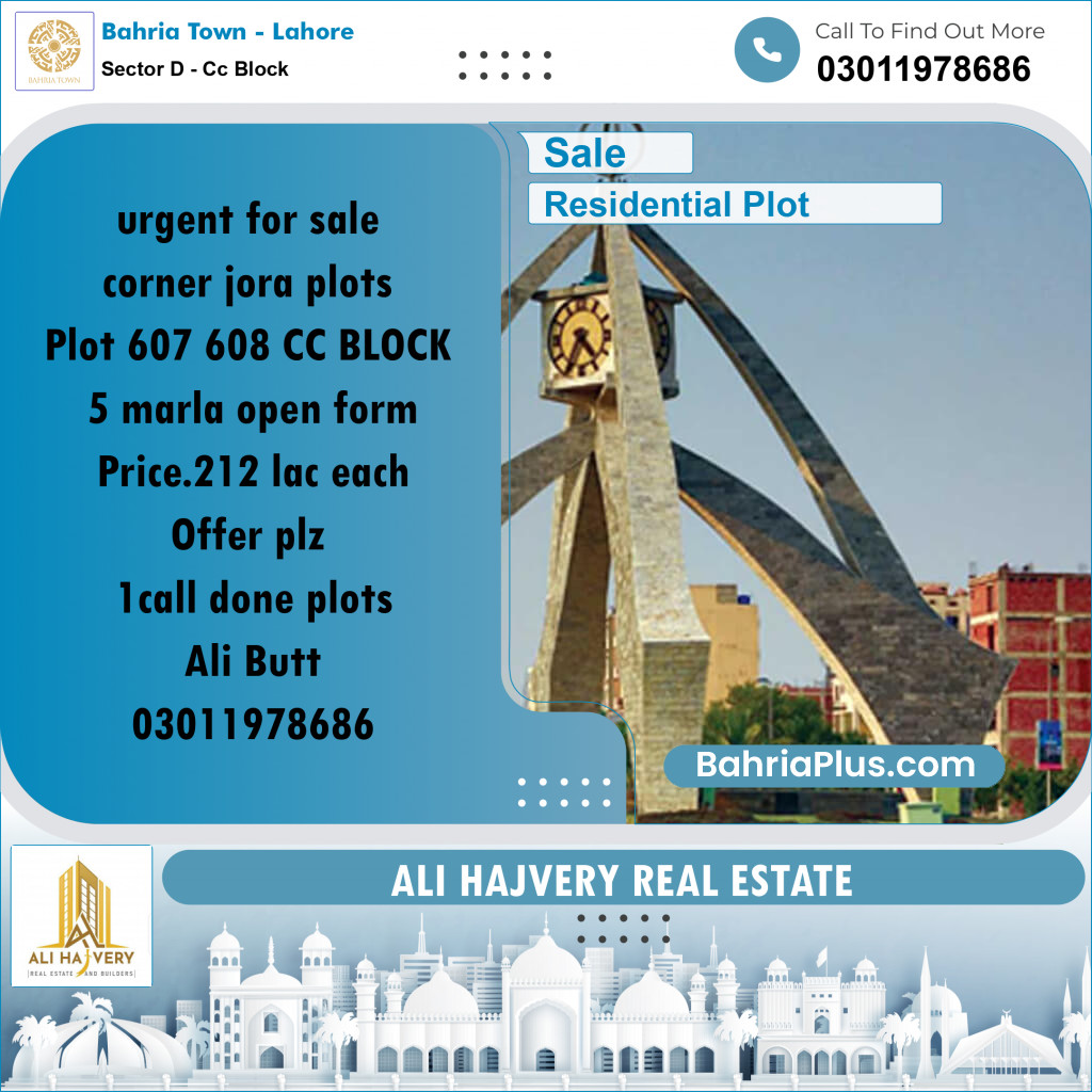 5 Marla Residential Plot for Sale in Sector D - CC Block -  Bahria Town, Lahore - (BP-297607)