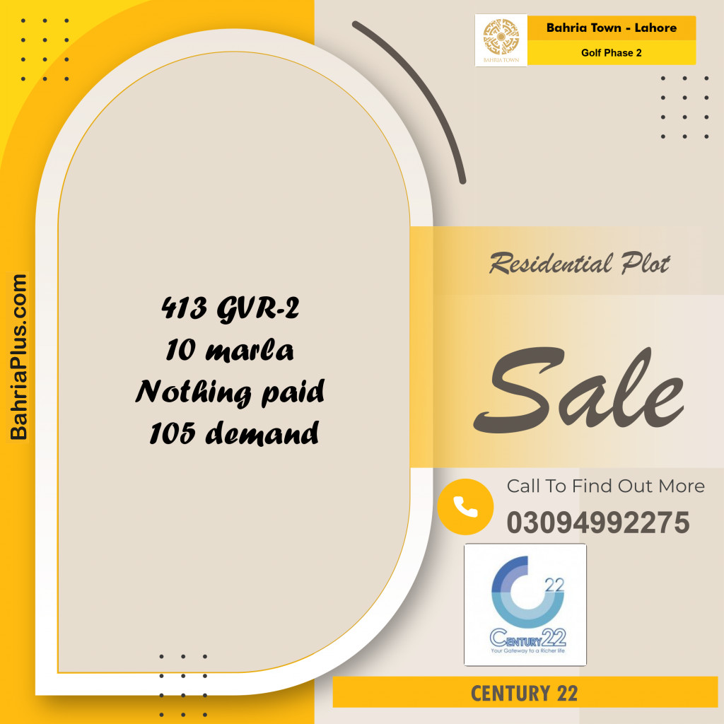 10 Marla Residential Plot for Sale in Golf Phase 2 -  Bahria Town, Lahore - (BP-297609)