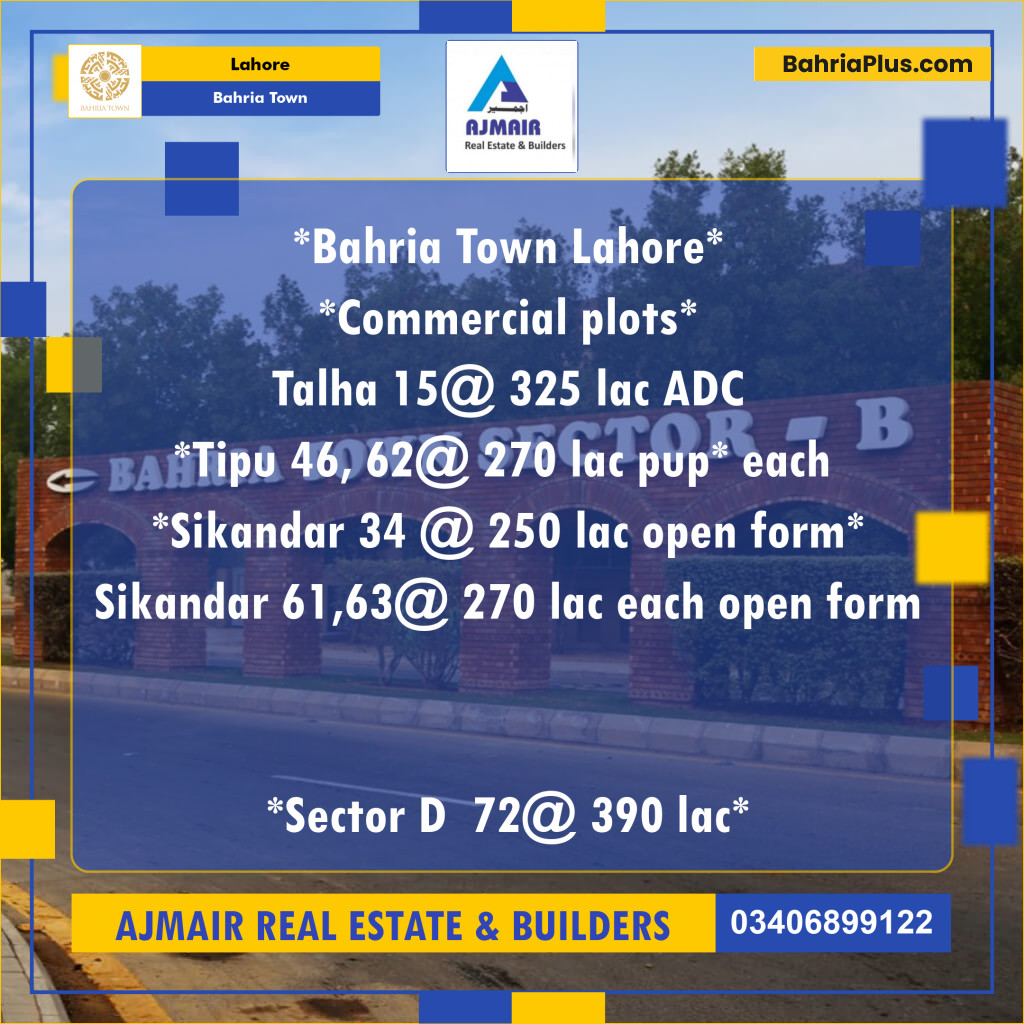 5 Marla Commercial Plot for Sale in Bahria Town, Lahore - (BP-297615)