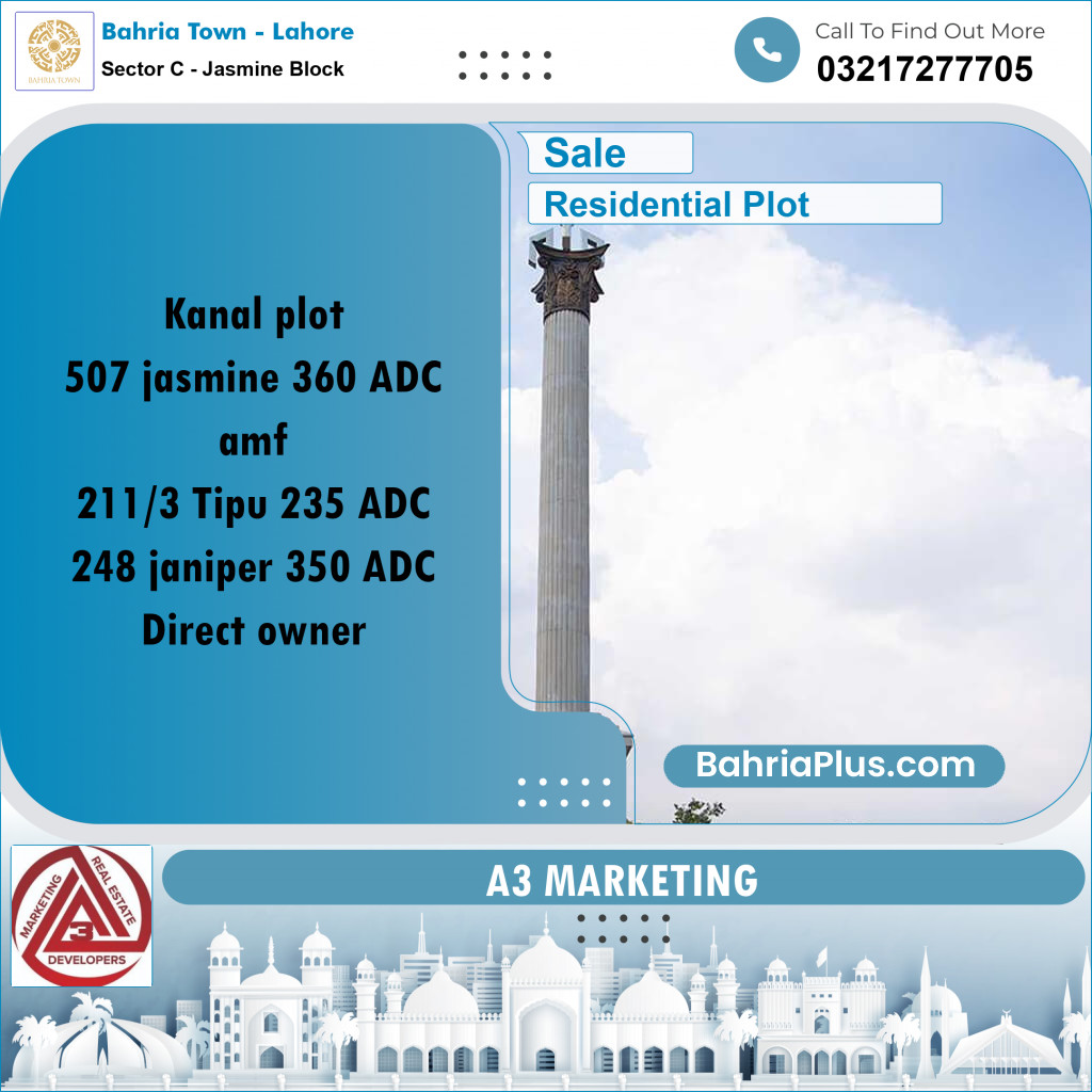 1 Kanal Residential Plot for Sale in Sector C - Jasmine Block -  Bahria Town, Lahore - (BP-297631)