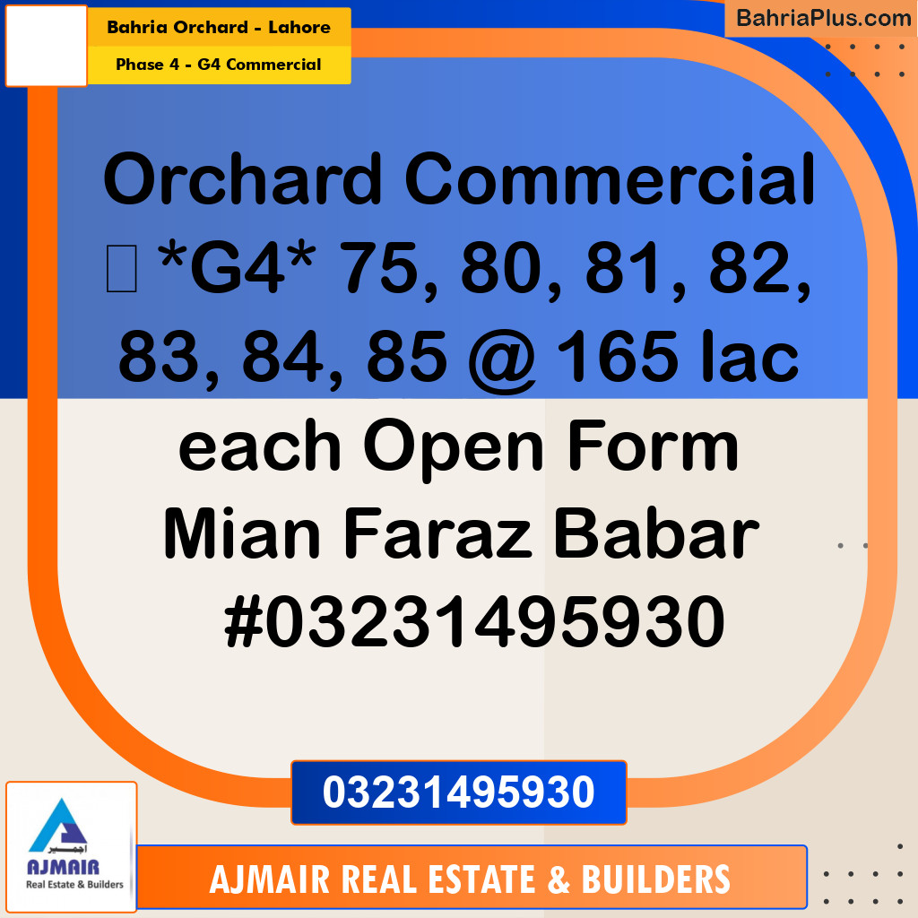 5 Marla Commercial Plot for Sale in Phase 4 - G4 Commercial -  Bahria Orchard, Lahore - (BP-297644)