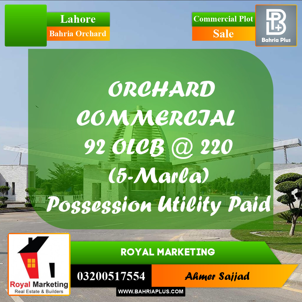 5 Marla Commercial Plot for Sale in Bahria Orchard, Lahore - (BP-297649)