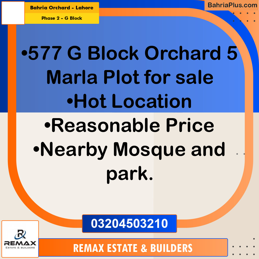 5 Marla Residential Plot for Sale in Phase 2 - G Block -  Bahria Orchard, Lahore - (BP-297673)