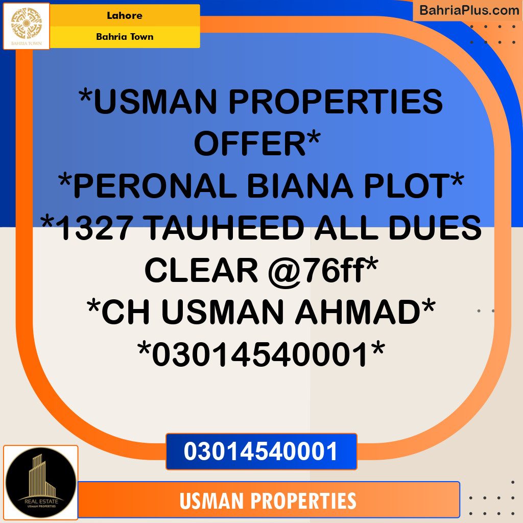 Residential Plot for Sale in Bahria Town, Lahore - (BP-297674)