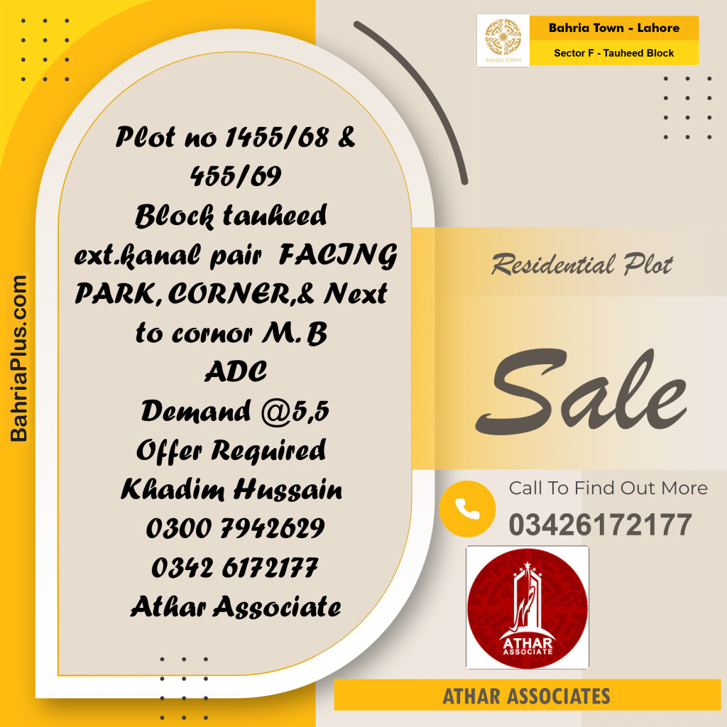 1 Kanal Residential Plot for Sale in Sector F - Tauheed Block -  Bahria Town, Lahore - (BP-297677)