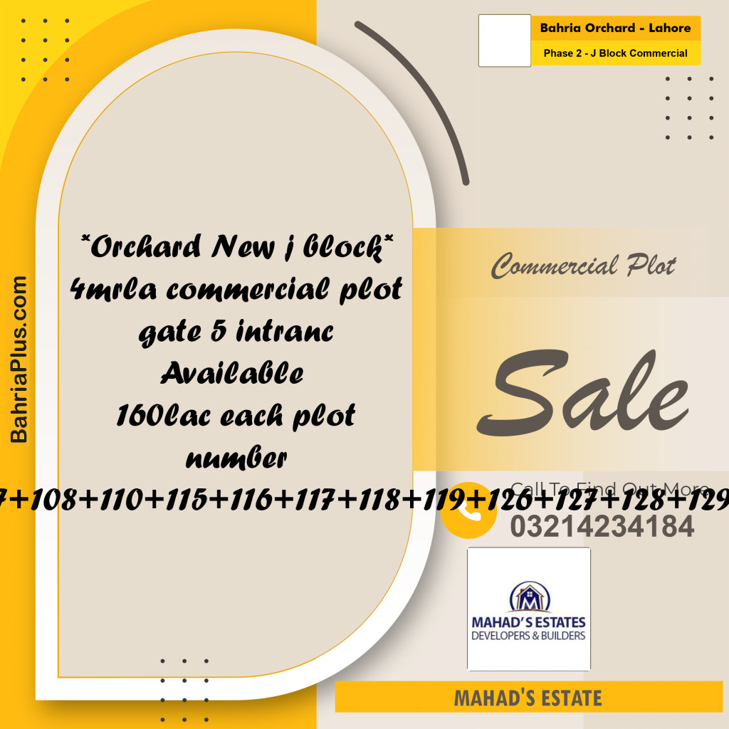 4 Marla Commercial Plot for Sale in Phase 2 - J Block Commercial -  Bahria Orchard, Lahore - (BP-297688)