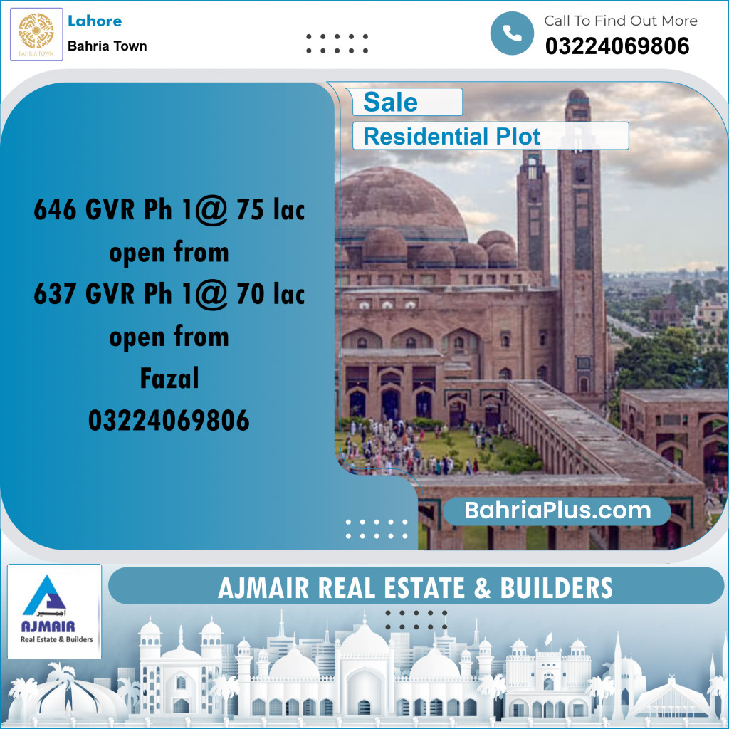 Residential Plot for Sale in Bahria Town, Lahore - (BP-297731)