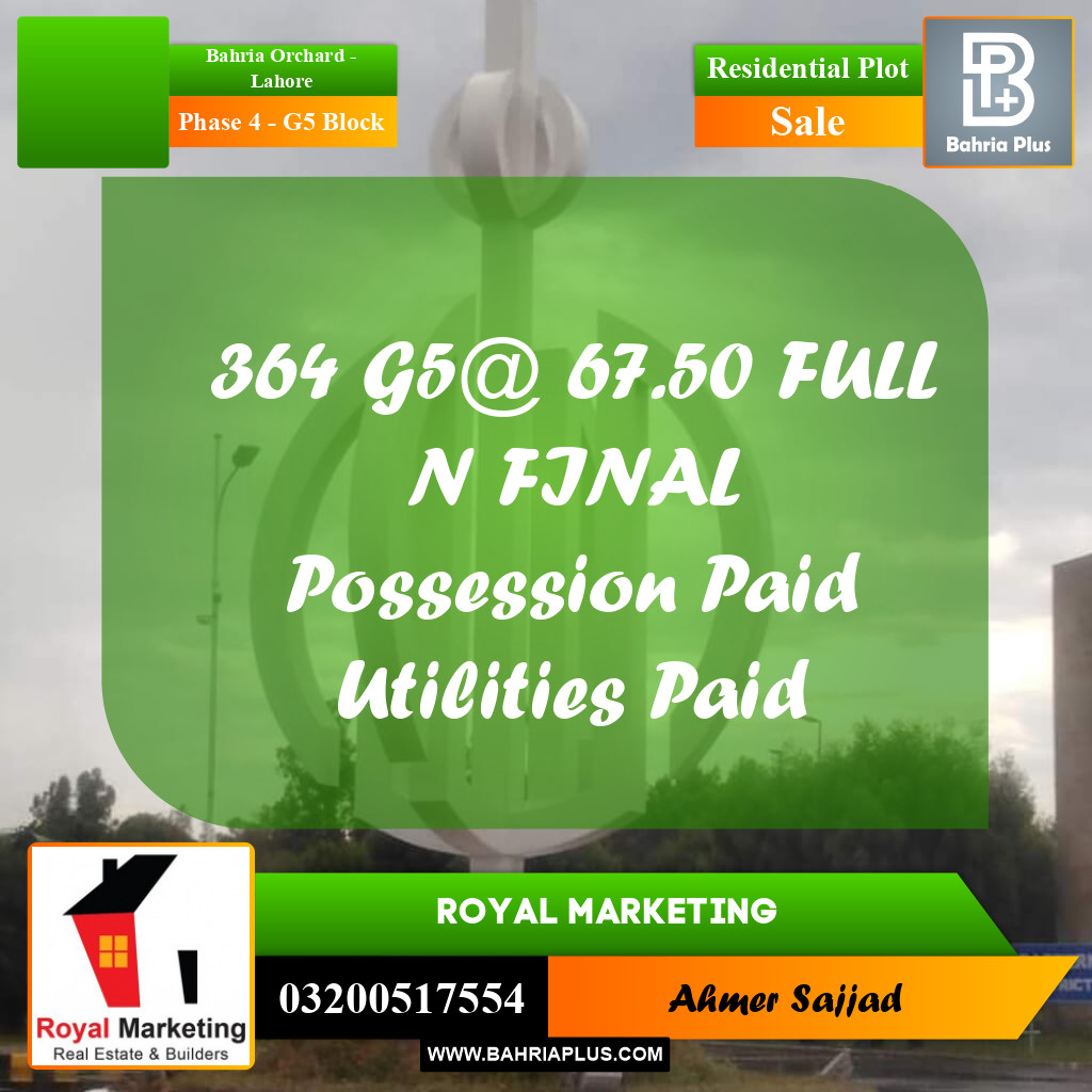 Residential Plot for Sale in Phase 4 - G5 Block -  Bahria Orchard, Lahore - (BP-297737)