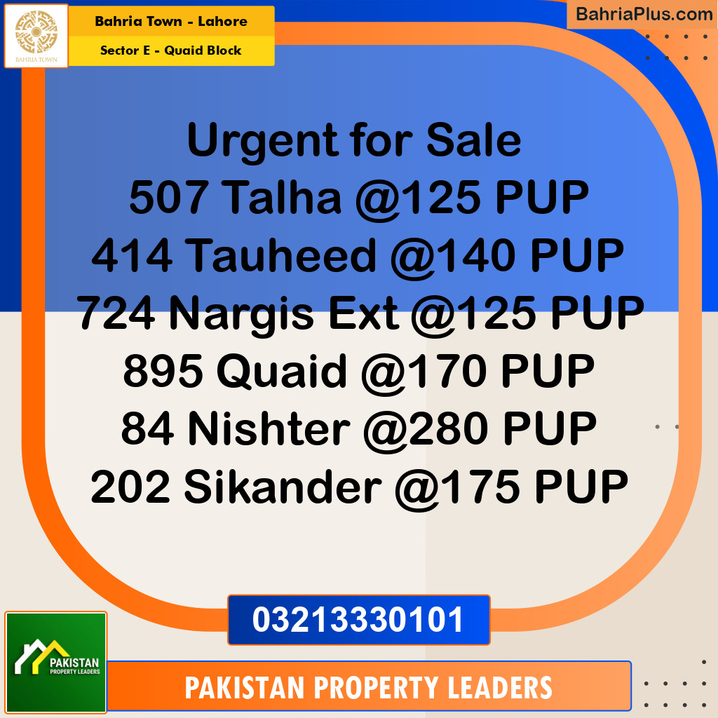 10 Marla Residential Plot for Sale in Sector E - Quaid Block -  Bahria Town, Lahore - (BP-297738)