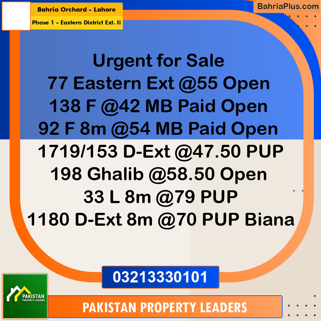 5 Marla Residential Plot for Sale in Phase 1 - Eastern District Ext. II -  Bahria Orchard, Lahore - (BP-297739)