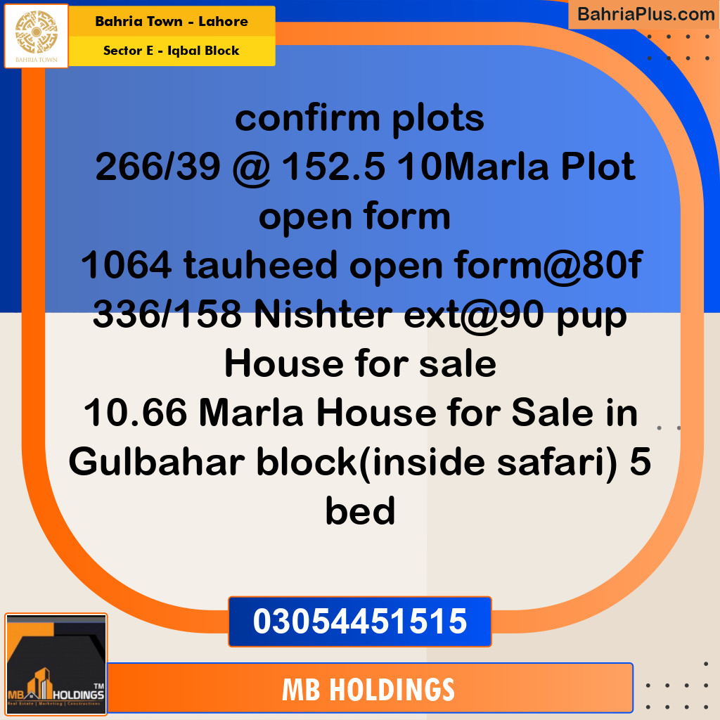 10 Marla Residential Plot for Sale in Sector E - Iqbal Block -  Bahria Town, Lahore - (BP-297748)