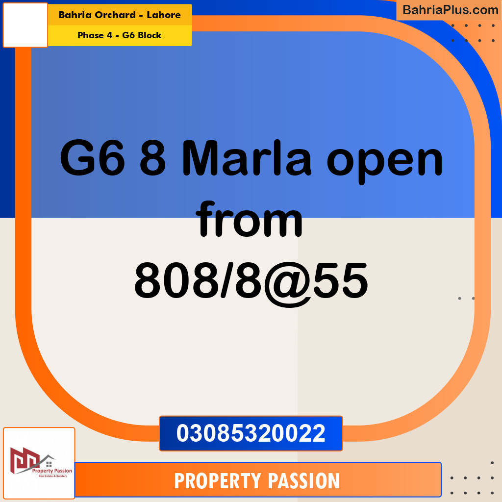 8 Marla Residential Plot for Sale in Phase 4 - G6 Block -  Bahria Orchard, Lahore - (BP-297775)