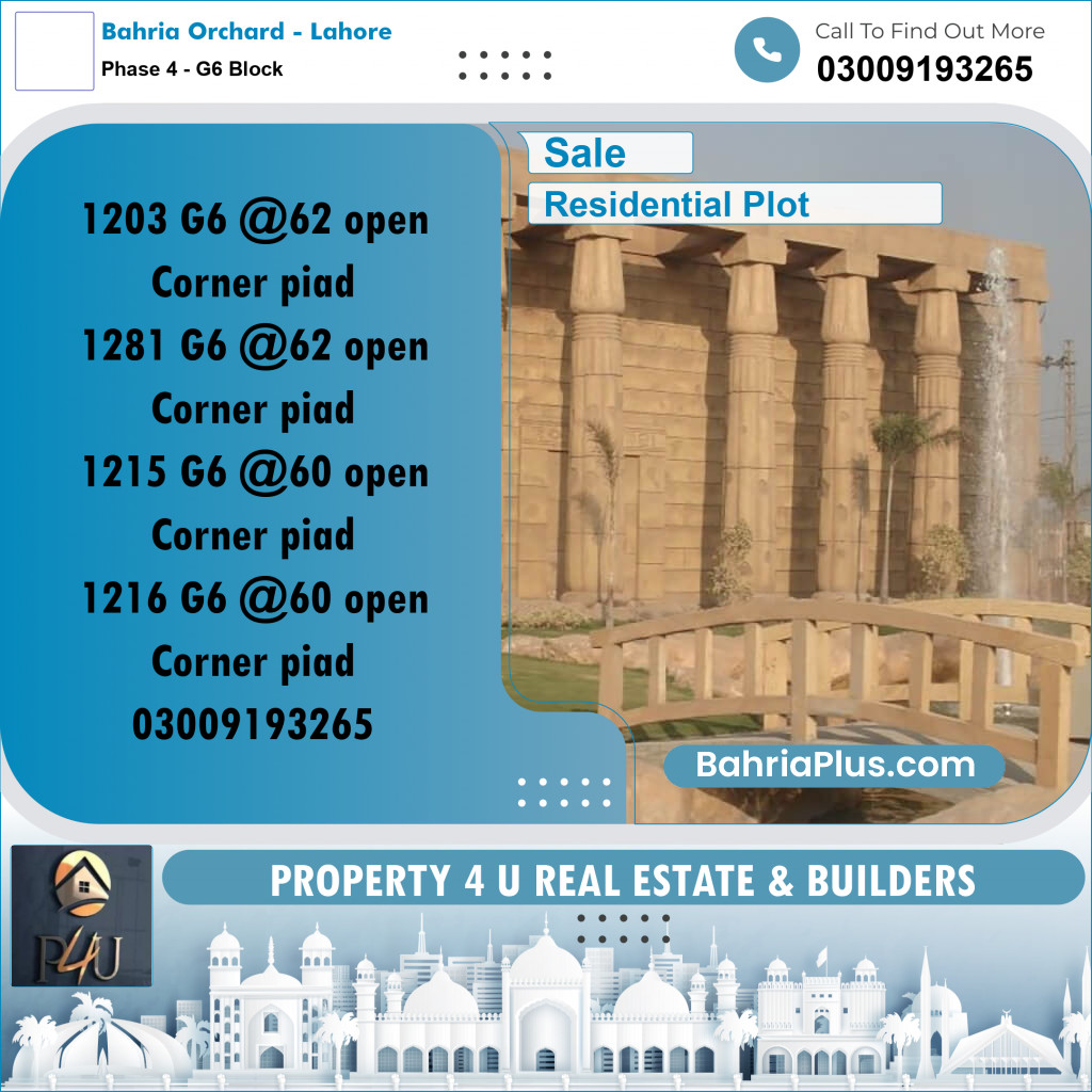10 Marla Residential Plot for Sale in Phase 4 - G6 Block -  Bahria Orchard, Lahore - (BP-297788)