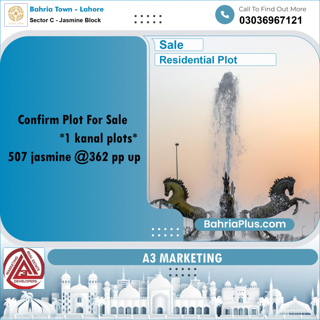 1 Kanal Residential Plot for Sale in Sector C - Jasmine Block -  Bahria Town, Lahore - (BP-297795)