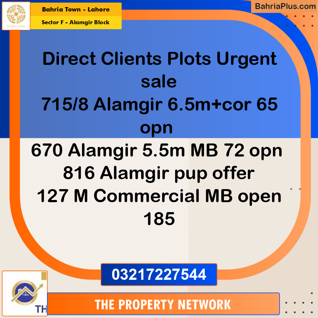 5 Marla Residential Plot for Sale in Sector F - Alamgir Block -  Bahria Town, Lahore - (BP-297802)