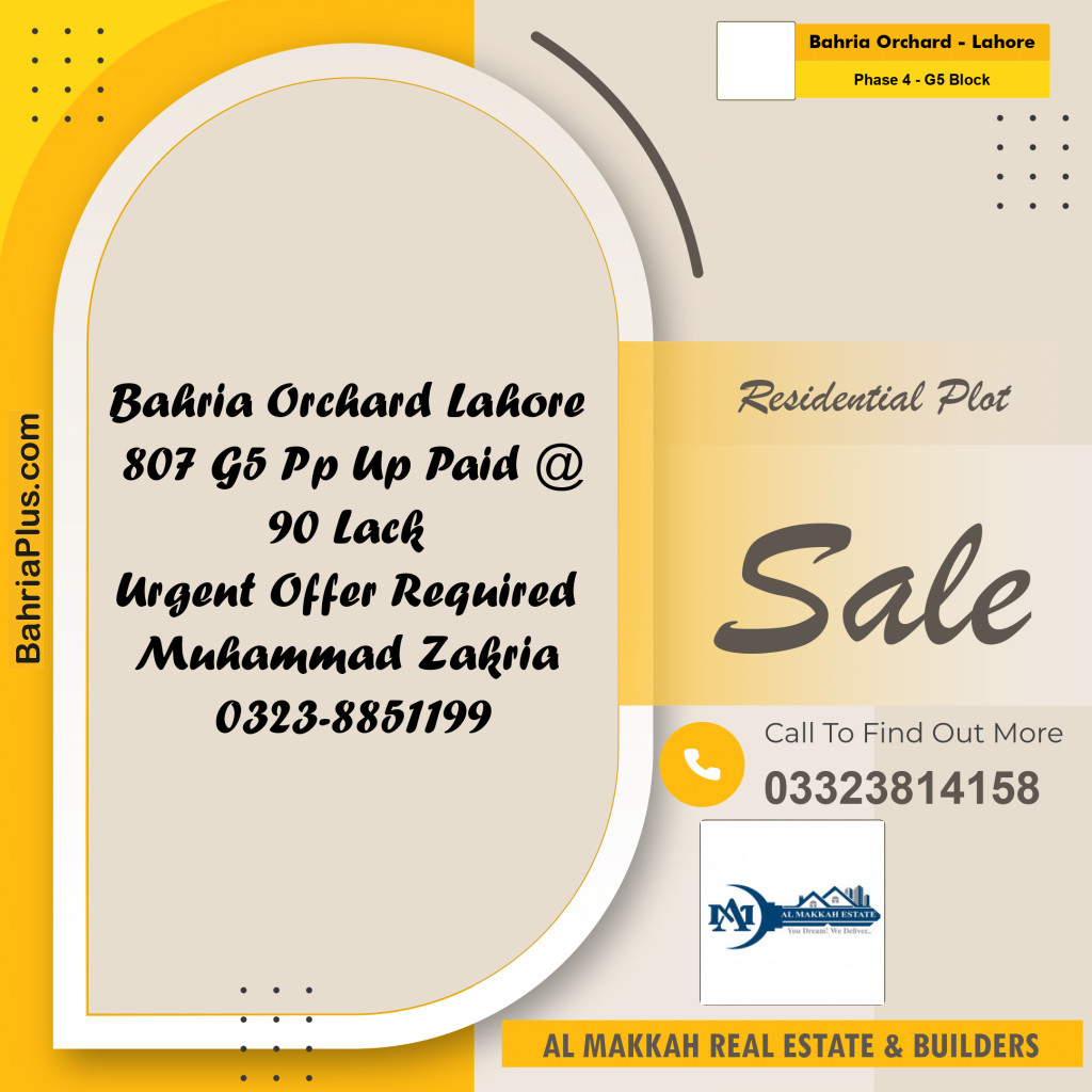 10 Marla Residential Plot for Sale in Phase 4 - G5 Block -  Bahria Orchard, Lahore - (BP-297807)
