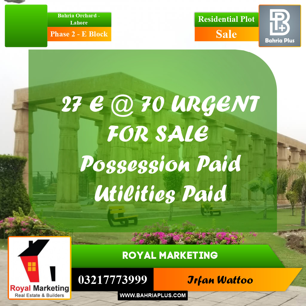 8 Marla Residential Plot for Sale in Phase 2 - E Block -  Bahria Orchard, Lahore - (BP-297822)