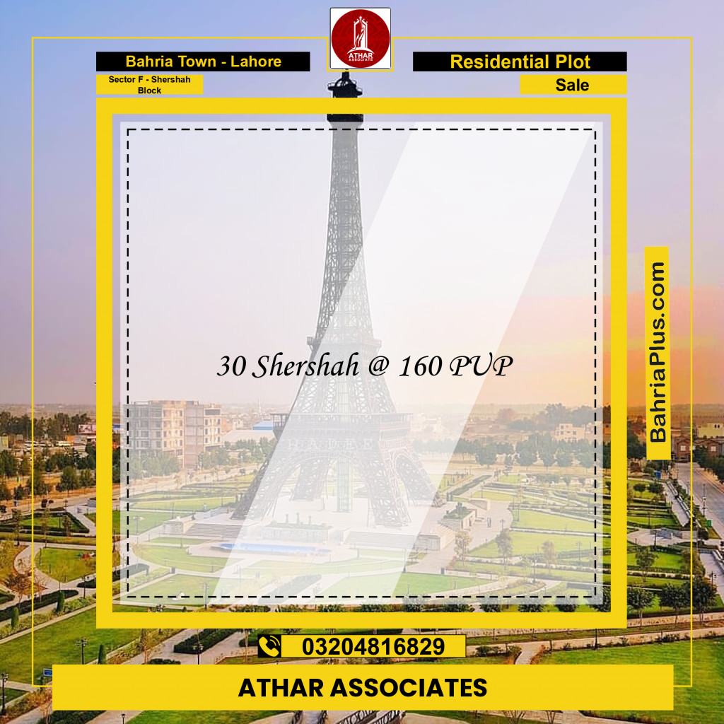 10 Marla Residential Plot for Sale in Sector F - Shershah Block -  Bahria Town, Lahore - (BP-297834)