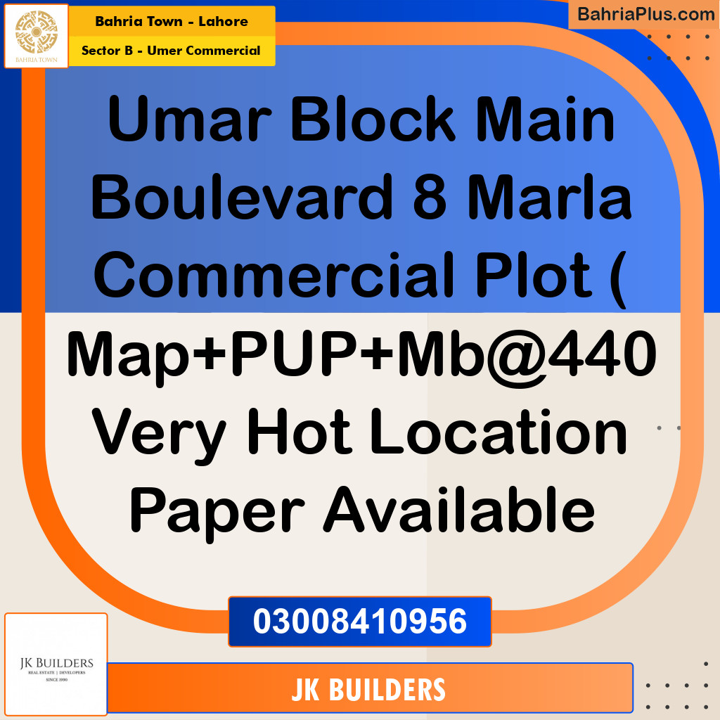 8 Marla Commercial Plot for Sale in Sector B - Umer Commercial -  Bahria Town, Lahore - (BP-297845)