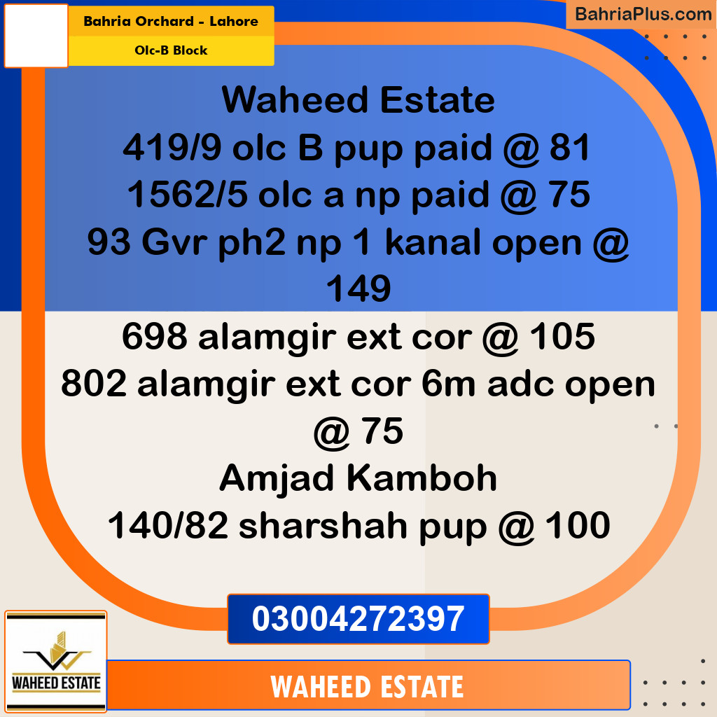 8 Marla Residential Plot for Sale in OLC-B Block -  Bahria Orchard, Lahore - (BP-297855)