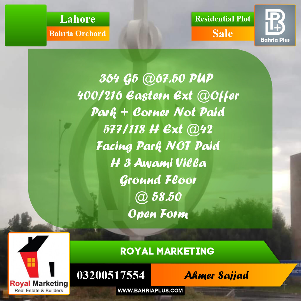 Residential Plot for Sale in Bahria Orchard, Lahore - (BP-297865)