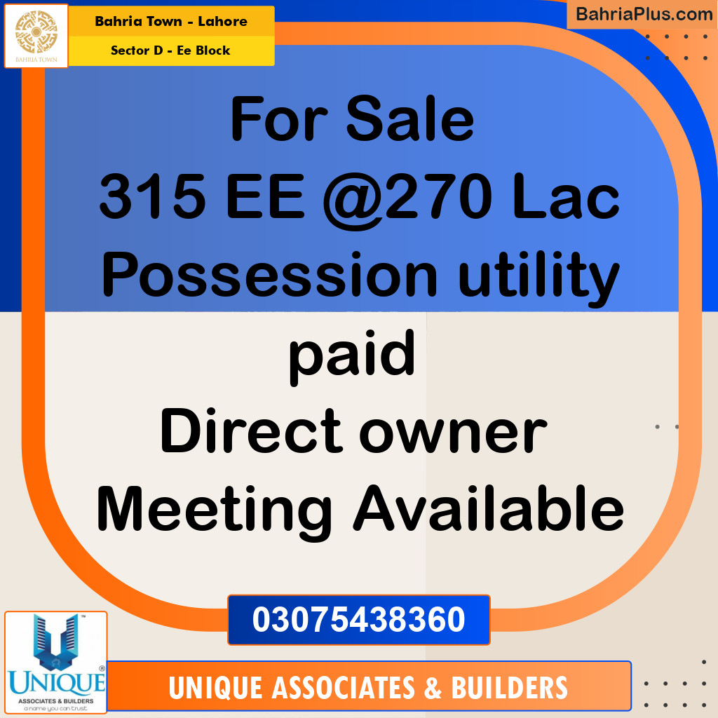 1 Kanal Residential Plot for Sale in Sector D - EE Block -  Bahria Town, Lahore - (BP-297886)