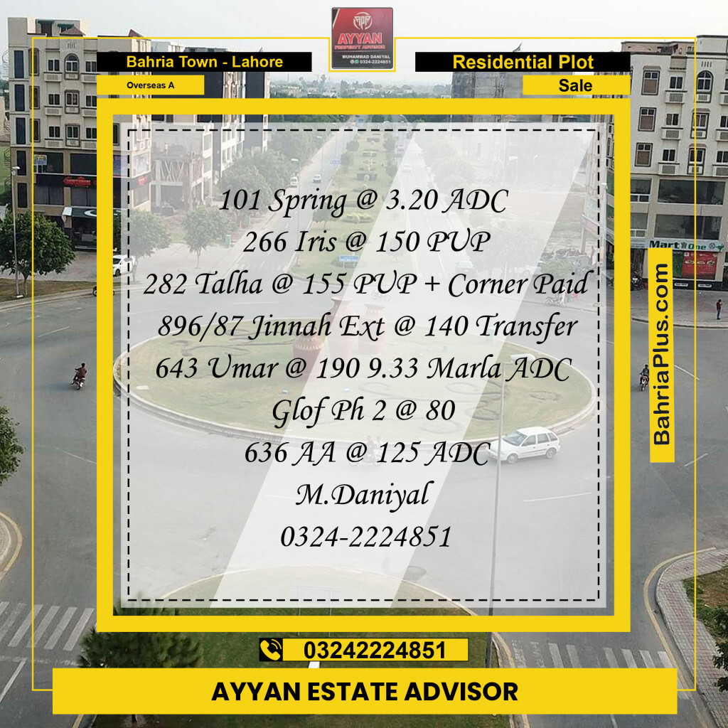 10 Marla Residential Plot for Sale in Overseas A -  Bahria Town, Lahore - (BP-297892)