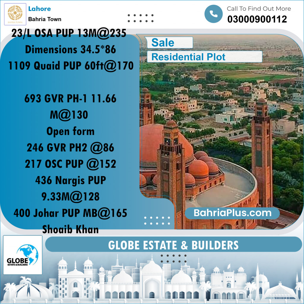 10 Marla Residential Plot for Sale in Bahria Town, Lahore - (BP-297906)