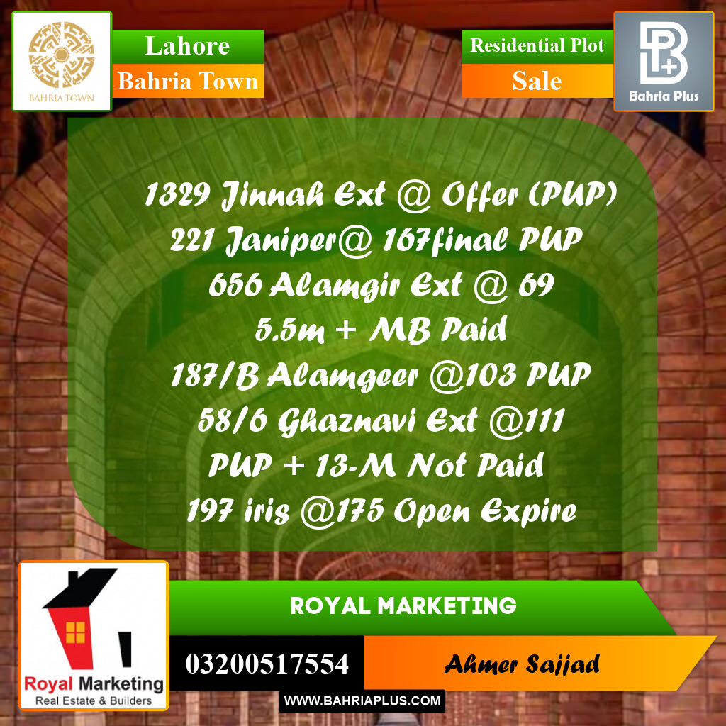 Residential Plot for Sale in Bahria Town, Lahore - (BP-297978)