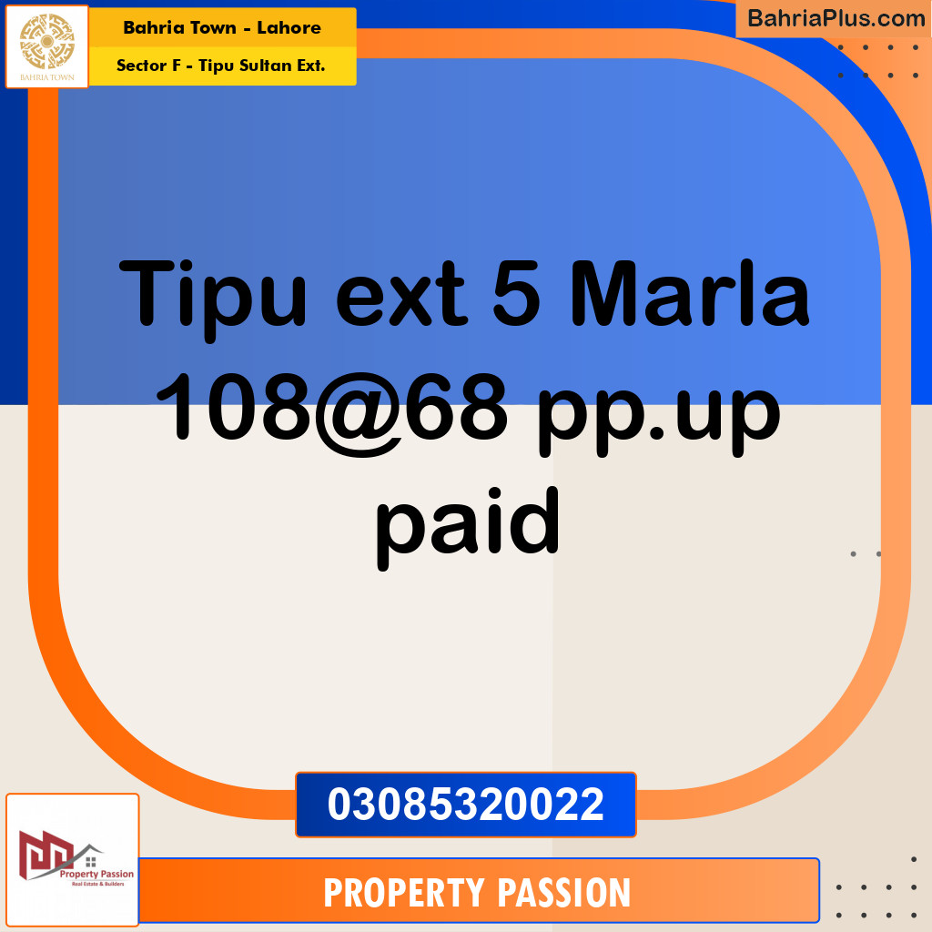 5 Marla Residential Plot for Sale in Sector F - Tipu Sultan Ext. -  Bahria Town, Lahore - (BP-297983)