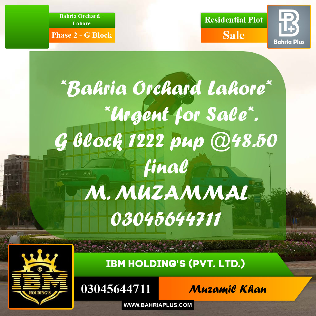 5 Marla Residential Plot for Sale in Phase 2 - G Block -  Bahria Orchard, Lahore - (BP-298011)