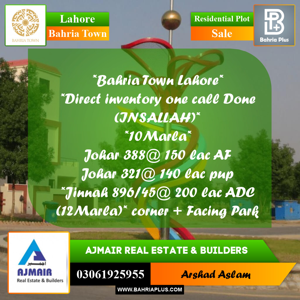 Residential Plot for Sale in Bahria Town, Lahore - (BP-298028)