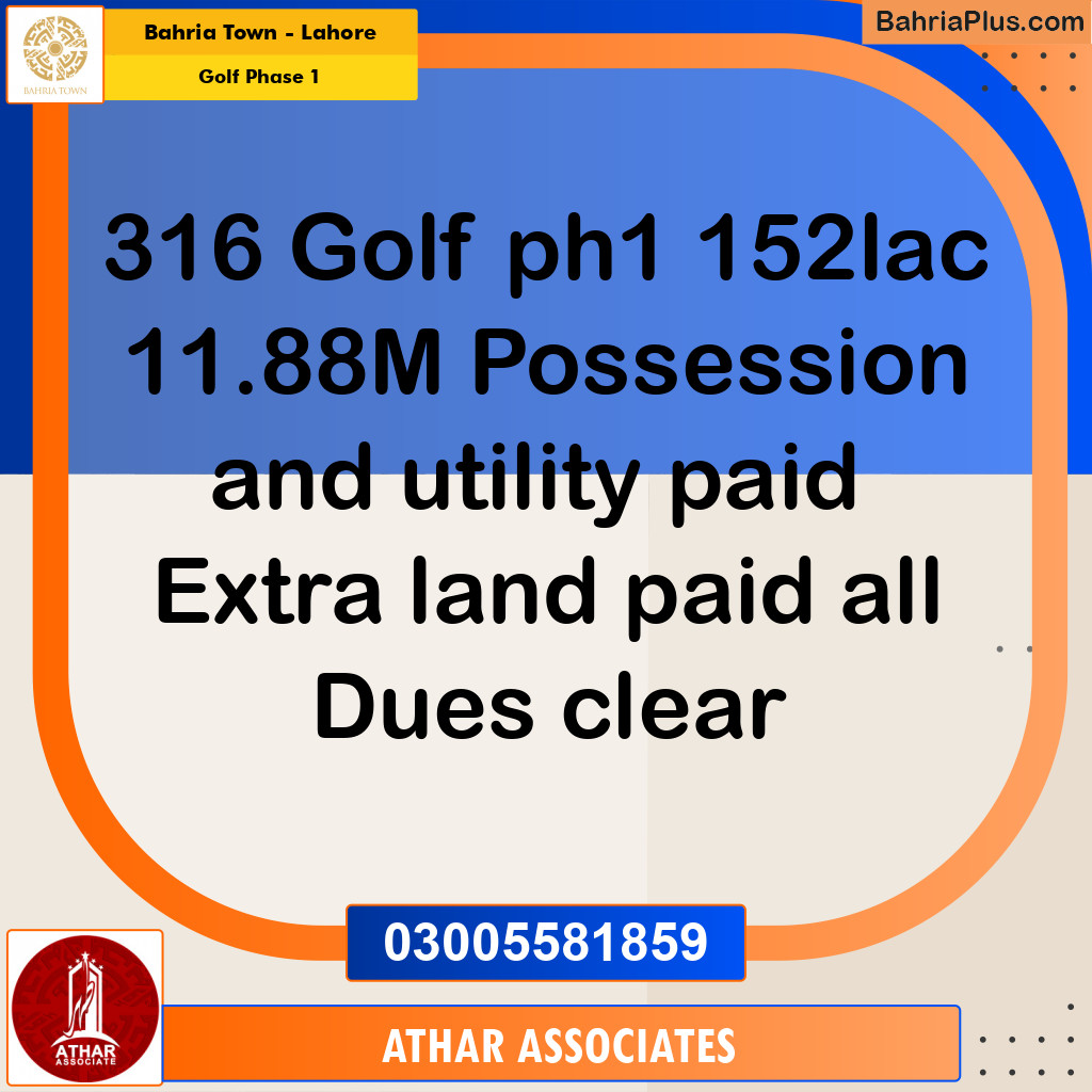 12 Marla Residential Plot for Sale in Golf Phase 1 -  Bahria Town, Lahore - (BP-298074)