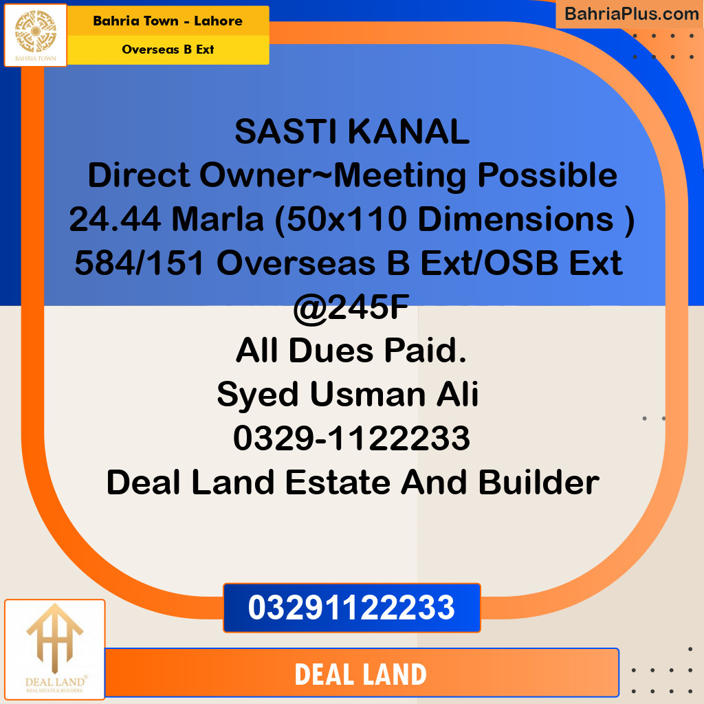 1 Kanal Residential Plot for Sale in Overseas B Ext -  Bahria Town, Lahore - (BP-298082)