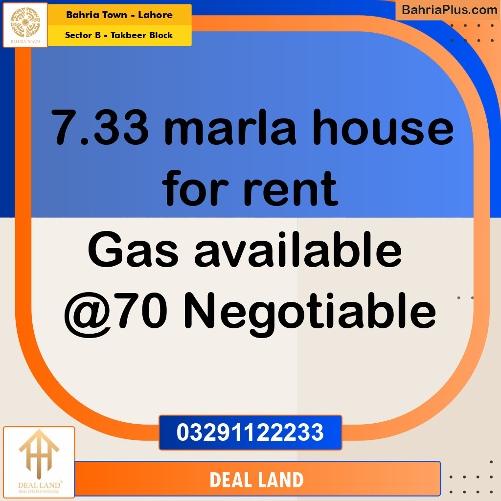 8 Marla Residential House for Rent in Sector B - Takbeer Block -  Bahria Town, Lahore - (BP-298084)