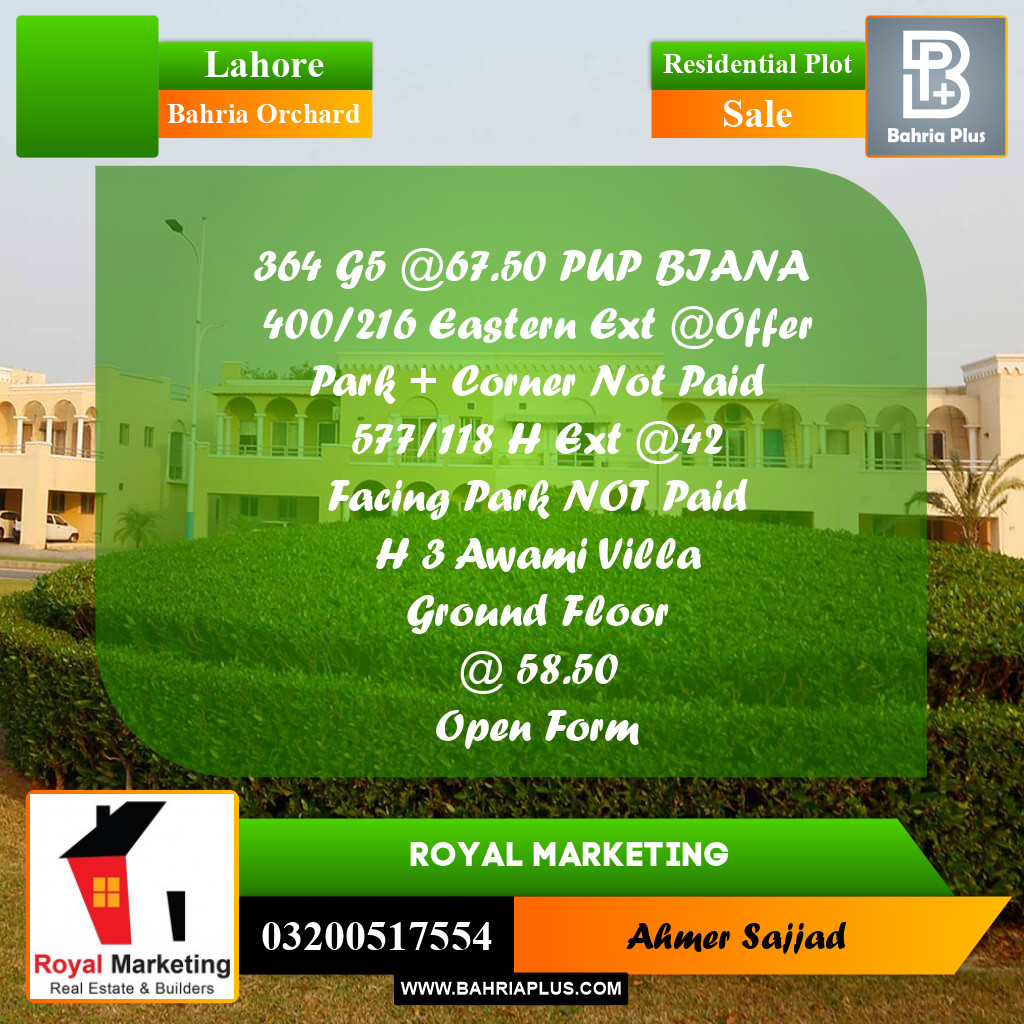 Residential Plot for Sale in Bahria Orchard, Lahore - (BP-298096)