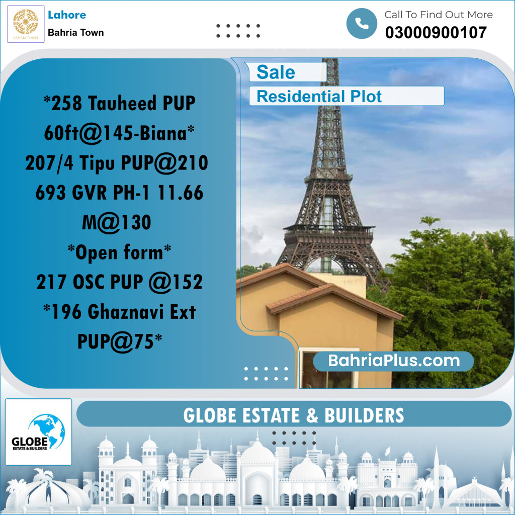 Residential Plot for Sale in Bahria Town, Lahore - (BP-298137)