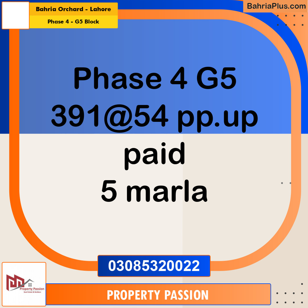 5 Marla Residential Plot for Sale in Phase 4 - G5 Block -  Bahria Orchard, Lahore - (BP-298182)