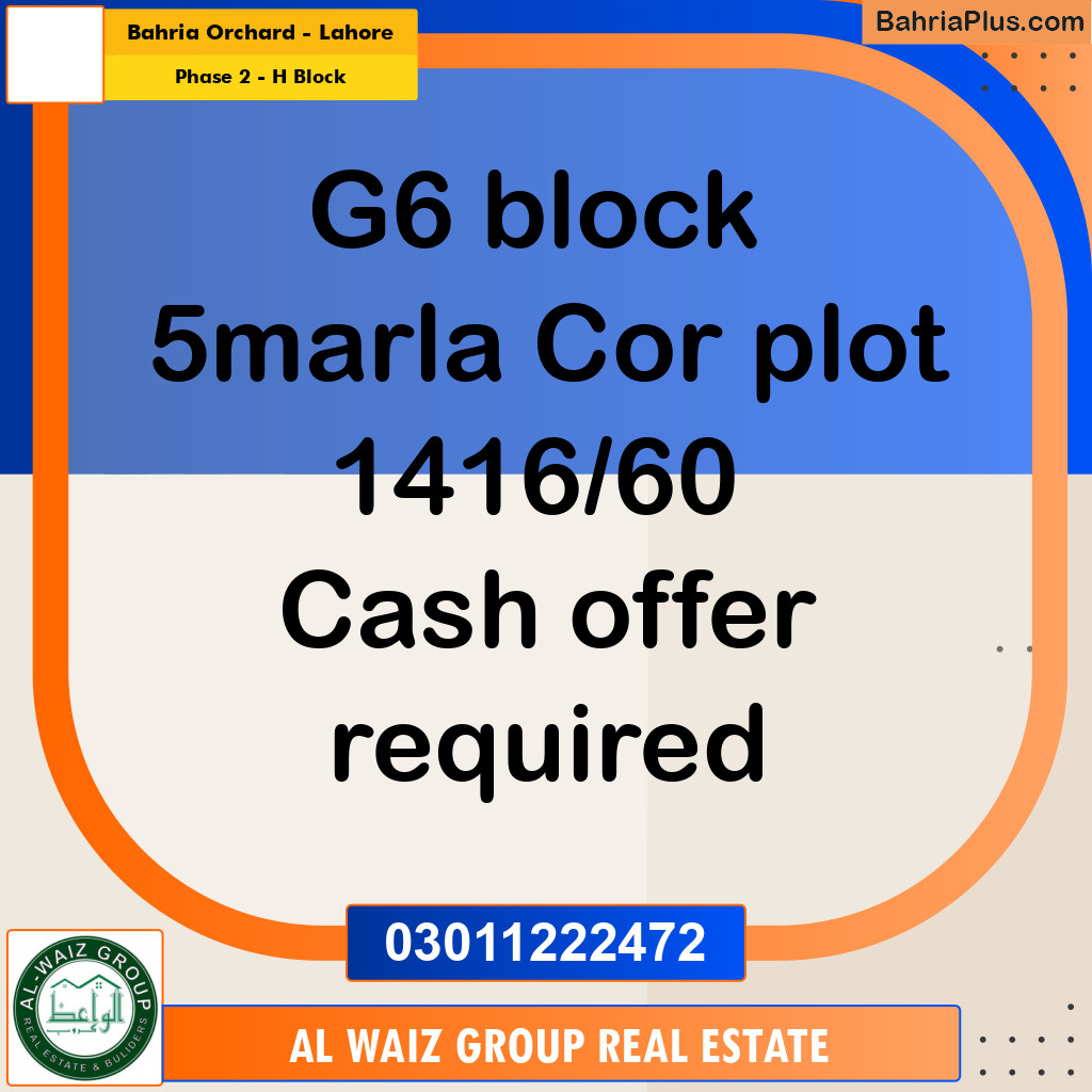 5 Marla Residential Plot for Sale in Phase 2 - H Block -  Bahria Orchard, Lahore - (BP-298207)