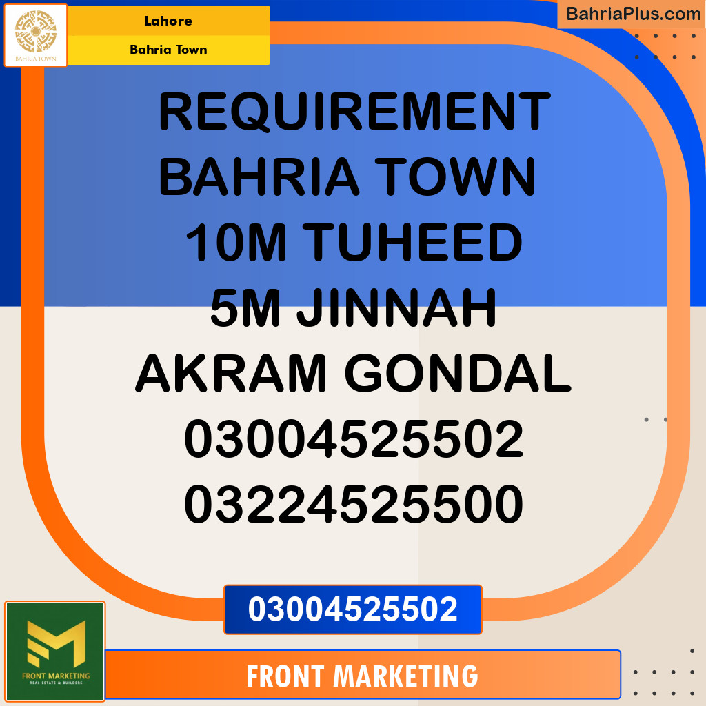 Residential Plot for Sale in Bahria Town, Lahore - (BP-298274)