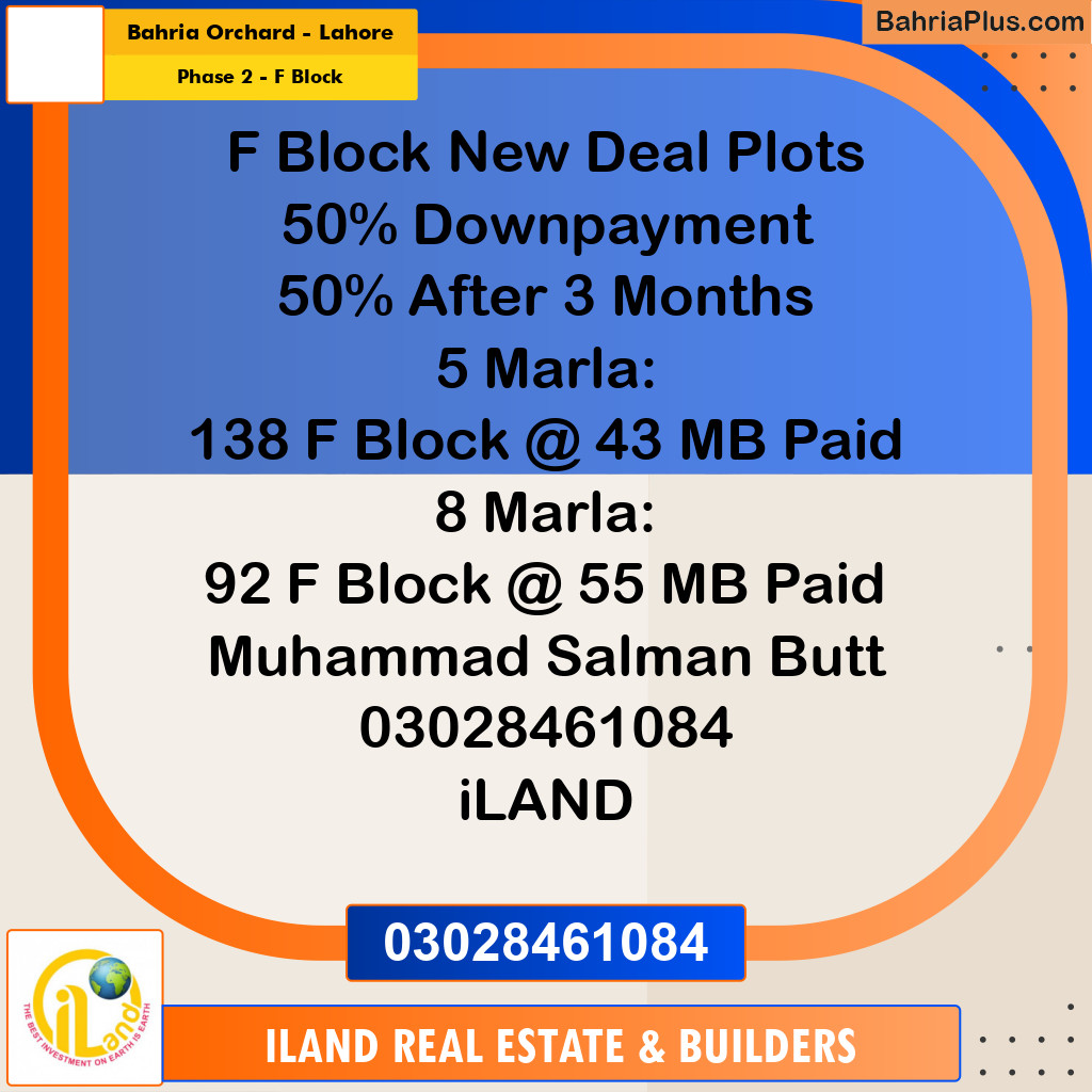 8 Marla Residential Plot for Sale in Phase 2 - F Block -  Bahria Orchard, Lahore - (BP-298278)