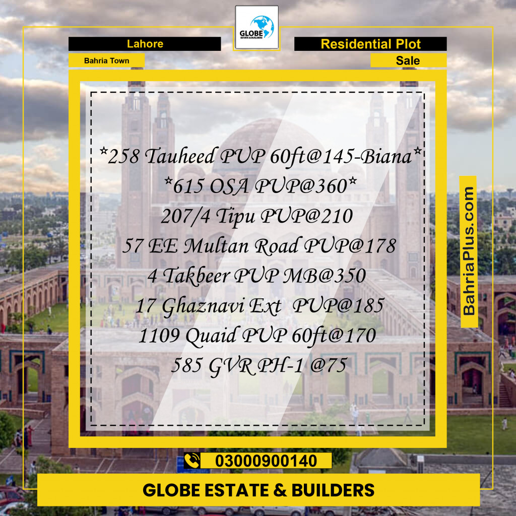 Residential Plot for Sale in Bahria Town, Lahore - (BP-298303)