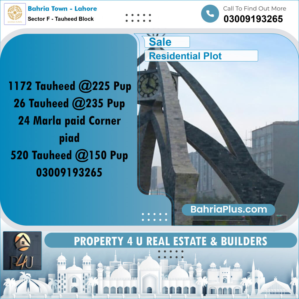 1 Kanal Residential Plot for Sale in Sector F - Tauheed Block -  Bahria Town, Lahore - (BP-298369)