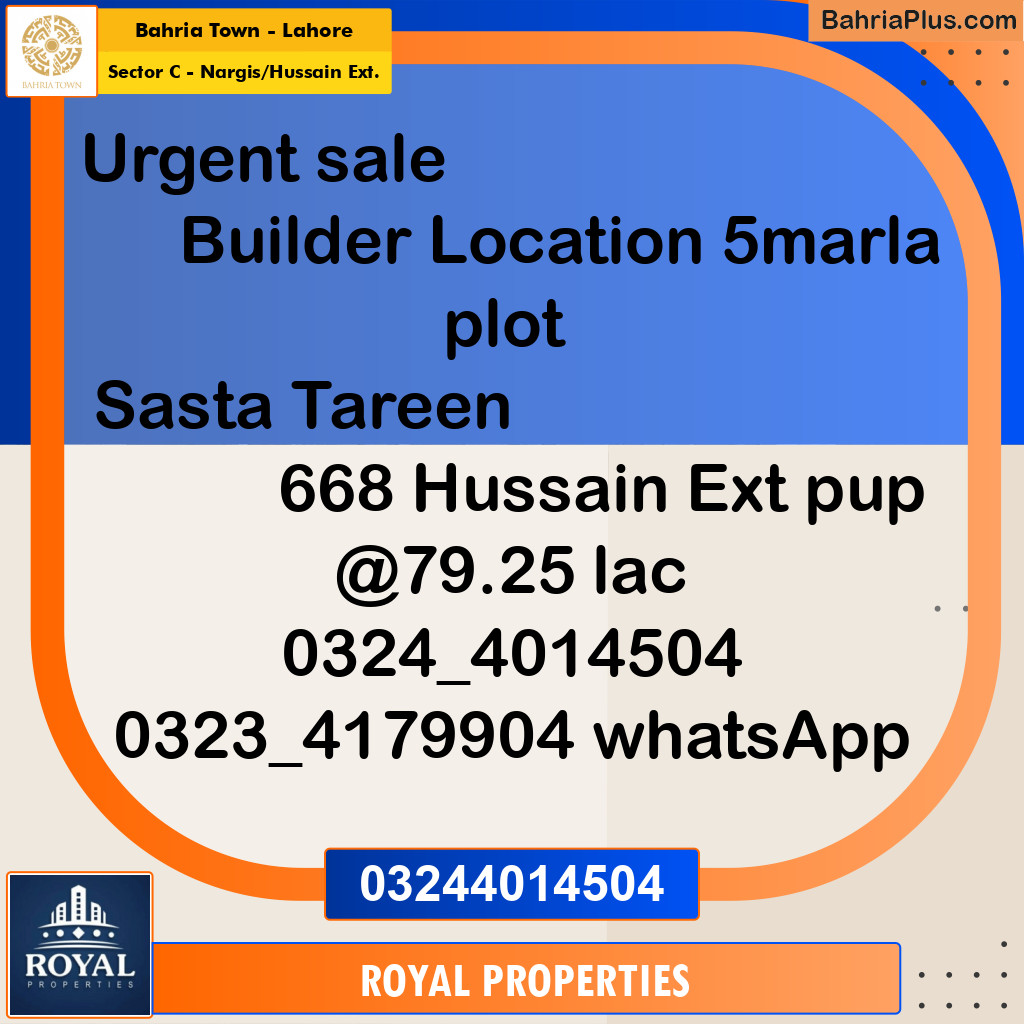 Residential Plot for Sale in Sector C - Nargis/Hussain Ext. -  Bahria Town, Lahore - (BP-298389)